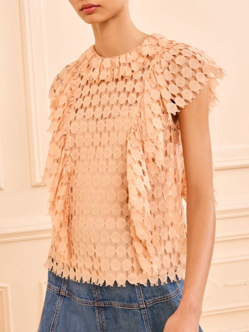 Ulla Johnson Daevy Lace Top Sz6 Blush Pink Sleeveless Ruffle Top - Picture 1 of 8